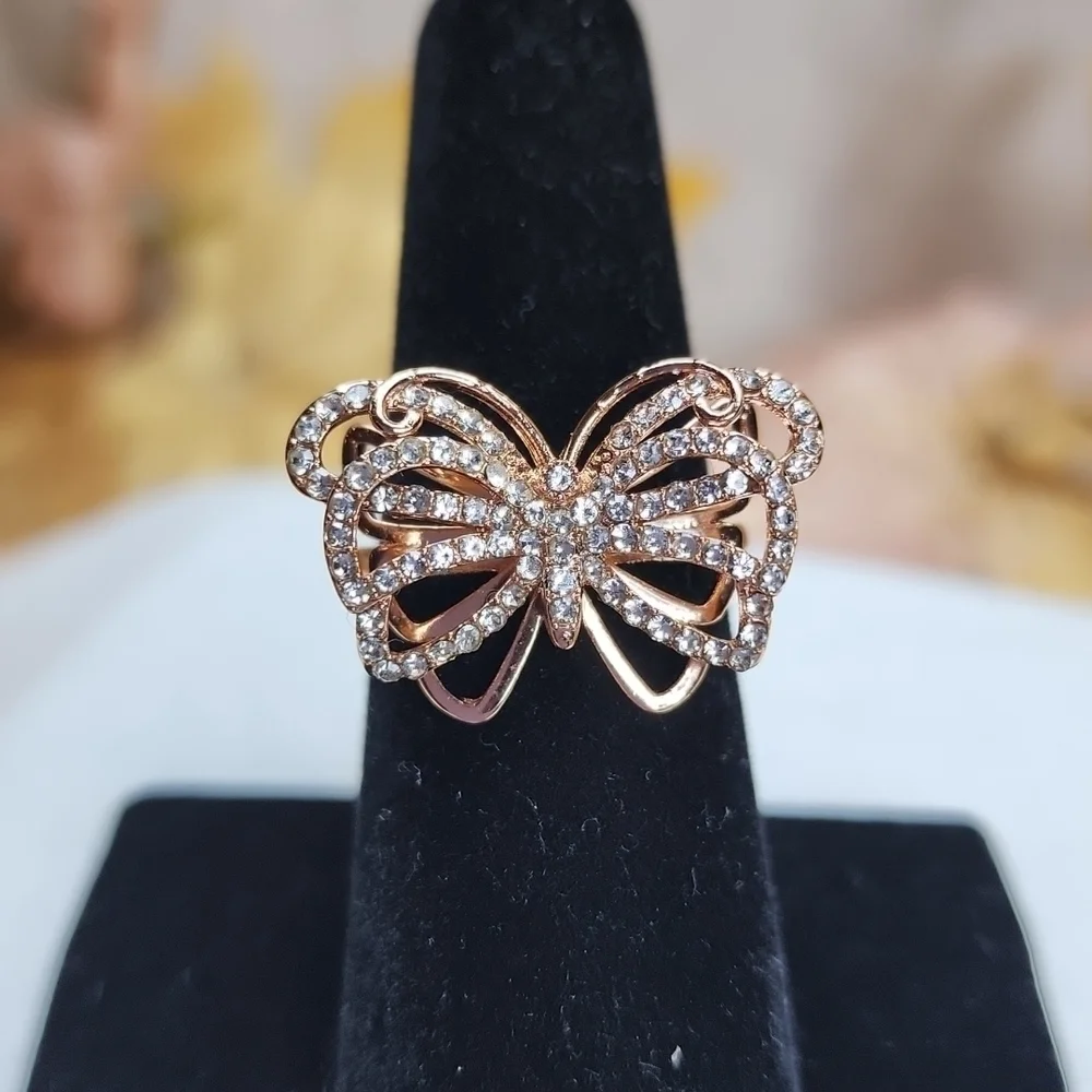 BUTTERFLY ROSR GOLD TONED RING - Picture 1 of 4